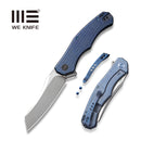 WEKNIFE RekkeR Flipper Knife Blue Titanium Handle With Blue Diamond Pattern On Presentation Handle (3.61" Polished Bead Blasted CPM 20CV Blade) WE22010G-4, With An Extra Left Carry Titanium Pocket Clip And Clip Screws
