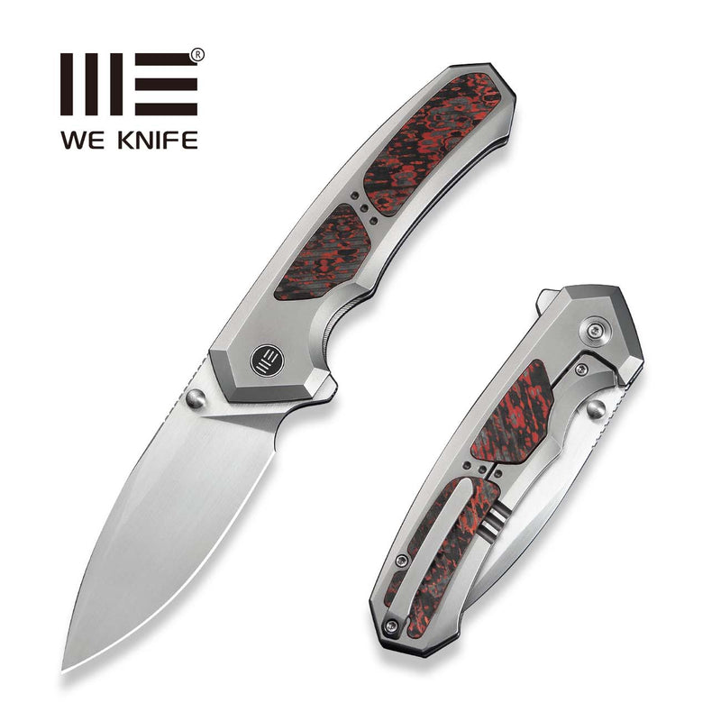 WEKNIFE Corwyn Flipper & Thumb Stud Knife Polished Bead Blasted Titanium Handle With Lava Flow FatCarbon Fiber Inlay (3.7" Hand Rubbed Satin Bohler M390 Blade) WE24088-4