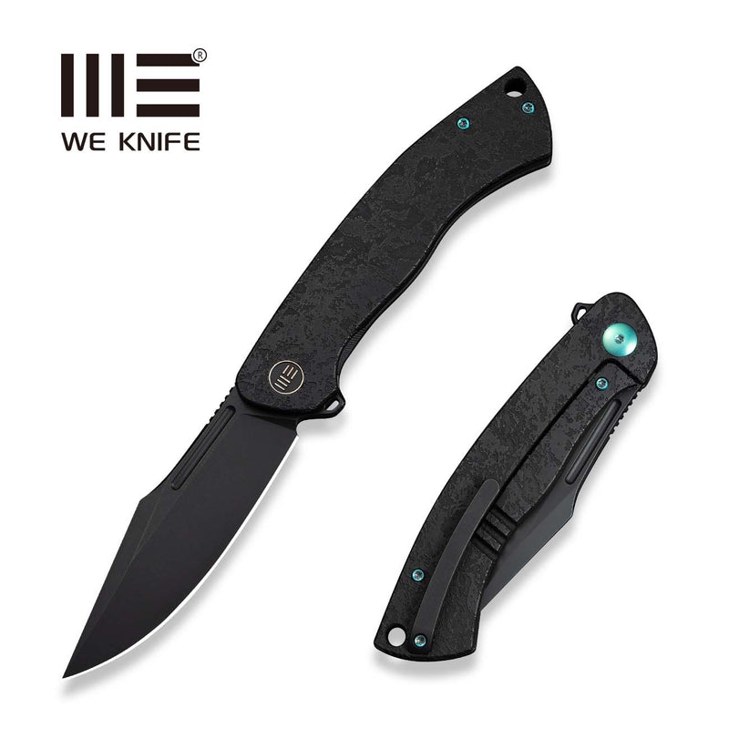 WEKNIFE Essential Knight Flipper Knife Black Titanium Handle With Etched Pattern (3.6" Black Stonewashed Bohler M390 Blade) WE24003-2