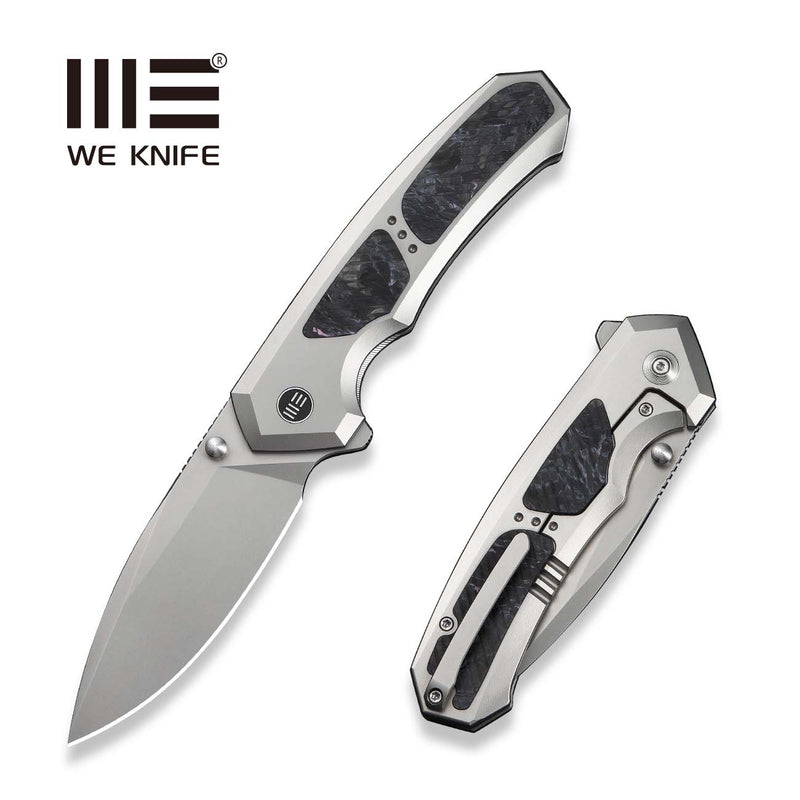 WEKNIFE Corwyn Flipper & Thumb Stud Knife Gray Titanium Handle With Black & Pink Carbon Fiber Inlay (3.7" Stonewashed Bohler M390 Blade) WE24088-2