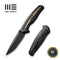 WEKNIFE 601X Flipper Knife Black Titanium Handle With Golden Groove (3.82" Black Stonewashed CPM 20CV Blade) WE01J-1