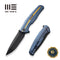WEKNIFE 601X Flipper Knife Blue Titanium Handle With Golden Groove (3.82" Black Stonewashed CPM 20CV Blade) WE01J-3