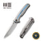 WEKNIFE 601X Flipper Knife Gray Titanium Handle With Blue Groove (3.82" Hand Polished Satin CPM 20CV Blade) WE01J-2