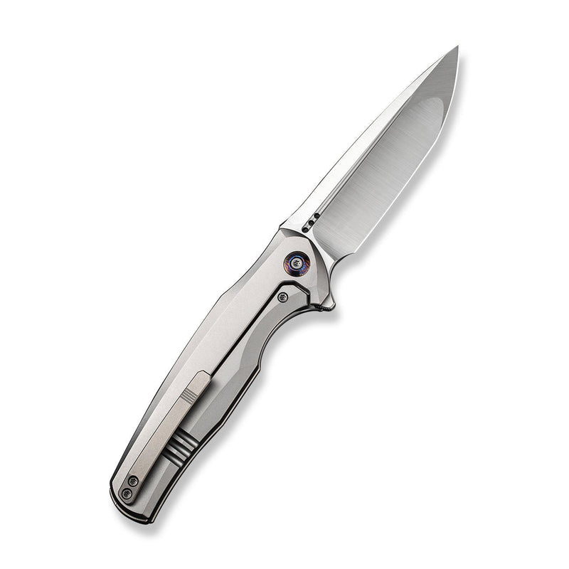 WEKNIFE 601X Flipper Knife Gray Titanium Handle With Blue Groove (3.82" Hand Polished Satin CPM 20CV Blade) WE01J-2
