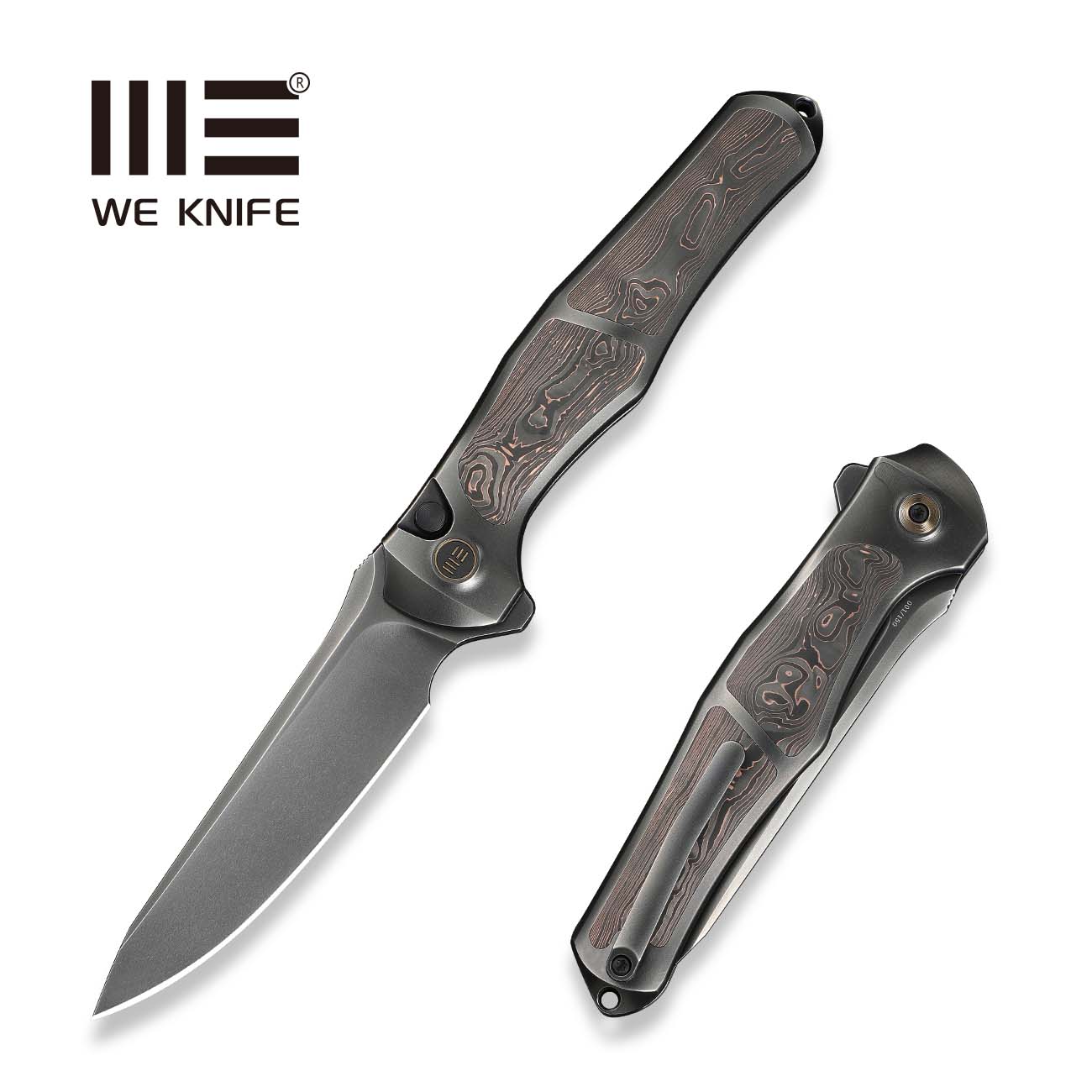 WEKNIFE 702XI Flipper & Button Lock Knife Polished Gray Titanium