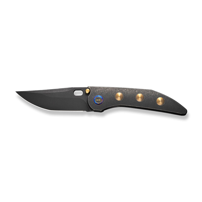 WEKNIFE Attor Thumb Stud & Thumb Hole Knife Black Titanium Integral Handle With Golden Titanium Inlay (3.55" Black Stonewashed CPM 20CV Blade) WE23037 - 1