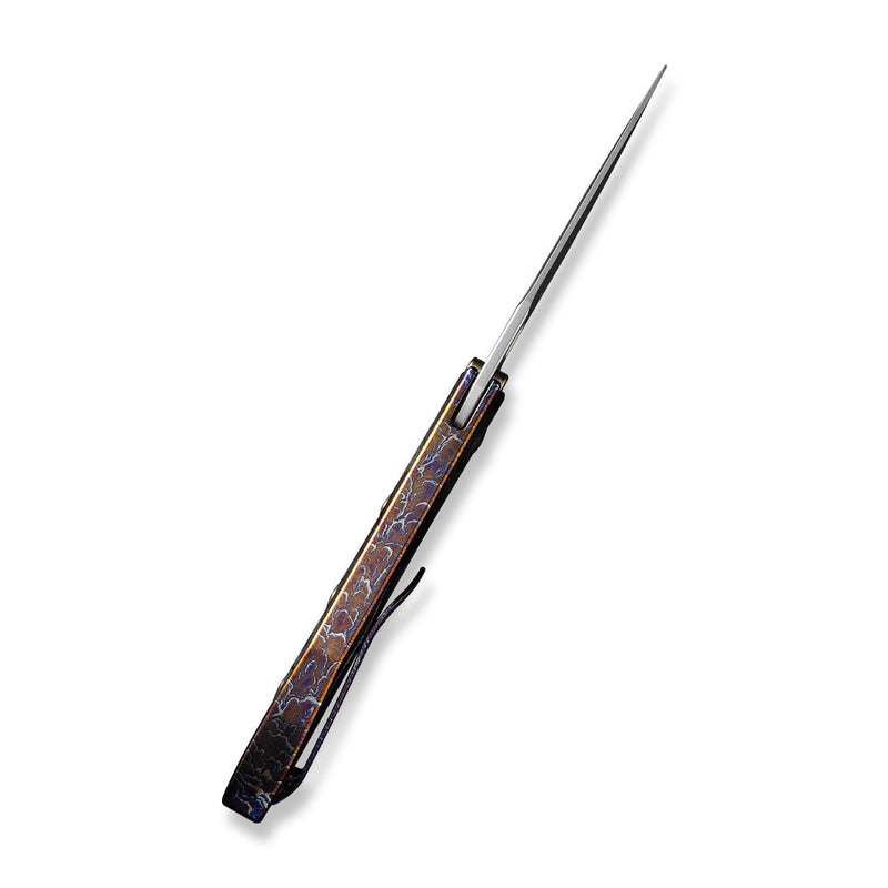 WEKNIFE Attor Thumb Stud & Thumb Hole Knife Flamed Titanium Integral Handle With Golden Titanium Inlay (3.55" Polished Bead Blasted CPM 20CV Blade) WE23037 - 2