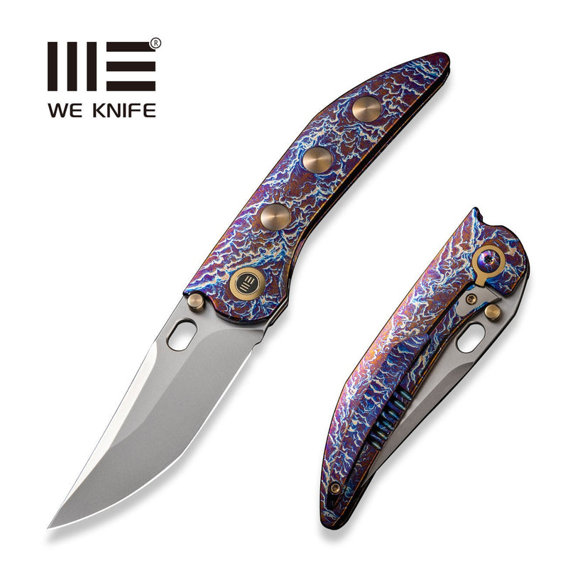 WEKNIFE Attor Thumb Stud & Thumb Hole Knife Flamed Titanium Integral Handle With Golden Titanium Inlay (3.55" Polished Bead Blasted CPM 20CV Blade) WE23037 - 2