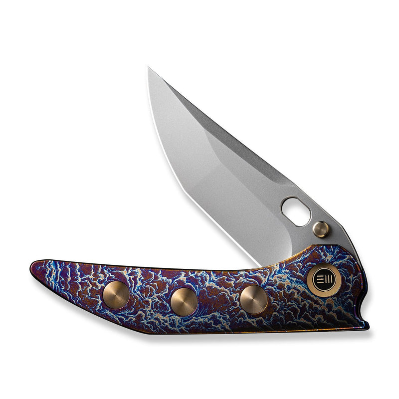 WEKNIFE Attor Thumb Stud & Thumb Hole Knife Flamed Titanium Integral Handle With Golden Titanium Inlay (3.55" Polished Bead Blasted CPM 20CV Blade) WE23037 - 2