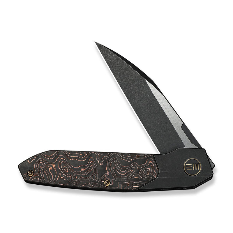WEKNIFE Brr15 Flipper Knife Black Titanium Handle With Copper Foil Carbon Fiber Inlay (3.25" Black Stonewashed Bohler M390 Blade, Satin Flat) WE24007 - 1