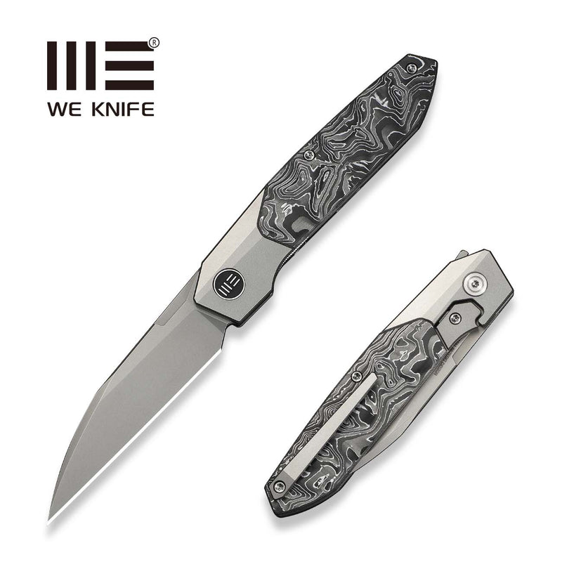 WEKNIFE Brr15 Flipper Knife Gray Titanium Handle With Aluminum Foil Carbon Fiber Inlay (3.25" Stonewashed Bohler M390 Blade) WE24007 - 2