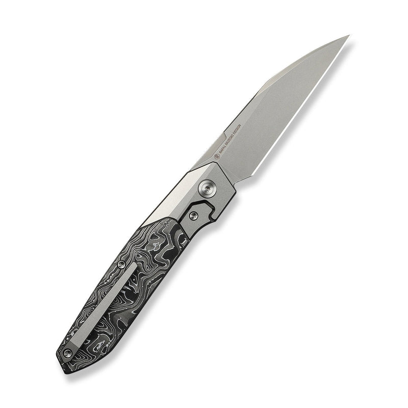 WEKNIFE Brr15 Flipper Knife Gray Titanium Handle With Aluminum Foil Carbon Fiber Inlay (3.25" Stonewashed Bohler M390 Blade) WE24007 - 2