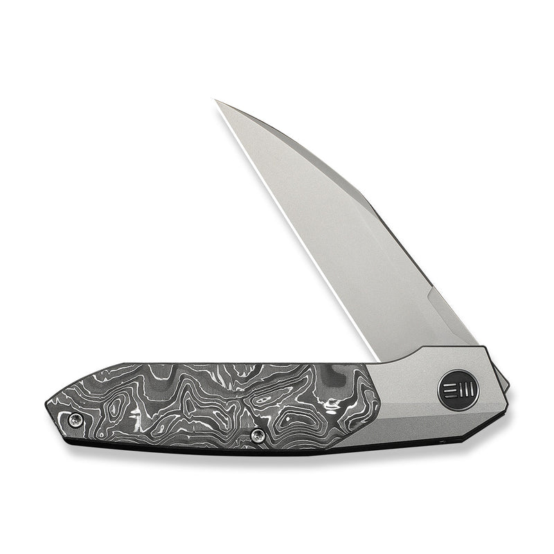 WEKNIFE Brr15 Flipper Knife Gray Titanium Handle With Aluminum Foil Carbon Fiber Inlay (3.25" Stonewashed Bohler M390 Blade) WE24007 - 2