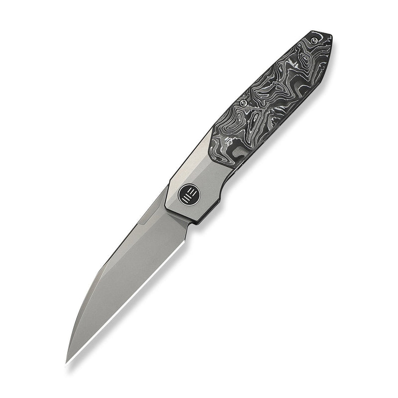WEKNIFE Brr15 Flipper Knife Gray Titanium Handle With Aluminum Foil Carbon Fiber Inlay (3.25" Stonewashed Bohler M390 Blade) WE24007 - 2