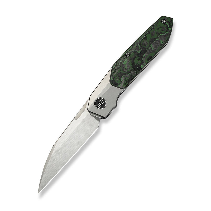 WEKNIFE Brr15 Flipper Knife Gray Titanium Handle With Jungle Wear FatCarbon Fiber Inlay (3.25" Hand Rubbed Satin Bohler M390 Blade) WE24007 - 4