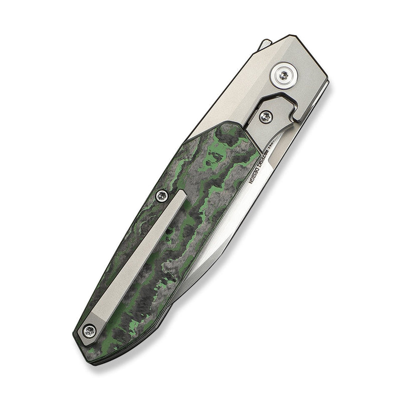 WEKNIFE Brr15 Flipper Knife Gray Titanium Handle With Jungle Wear FatCarbon Fiber Inlay (3.25" Hand Rubbed Satin Bohler M390 Blade) WE24007 - 4