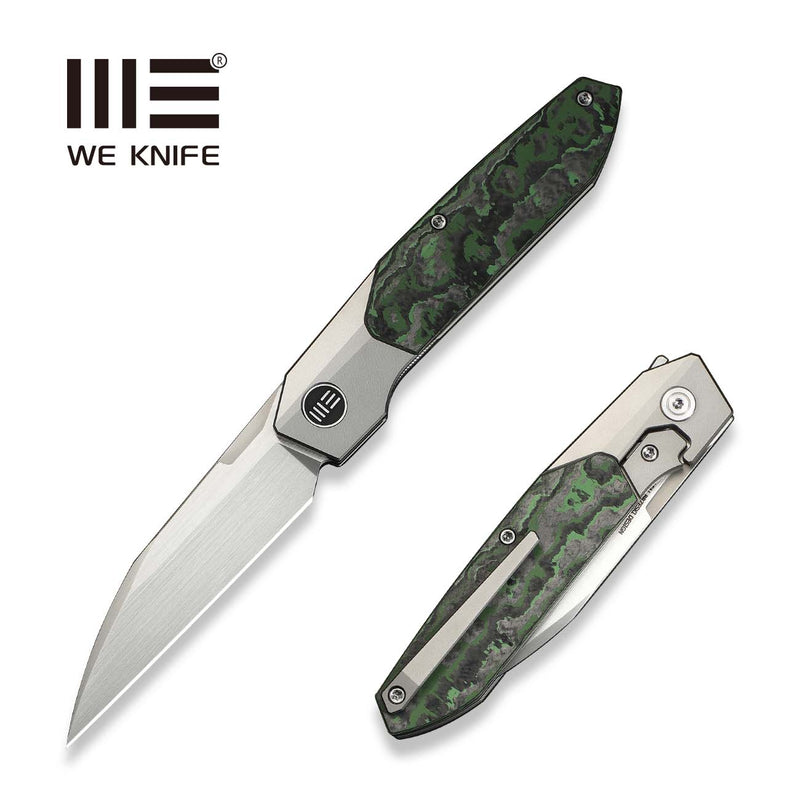 WEKNIFE Brr15 Flipper Knife Gray Titanium Handle With Jungle Wear FatCarbon Fiber Inlay (3.25" Hand Rubbed Satin Bohler M390 Blade) WE24007 - 4