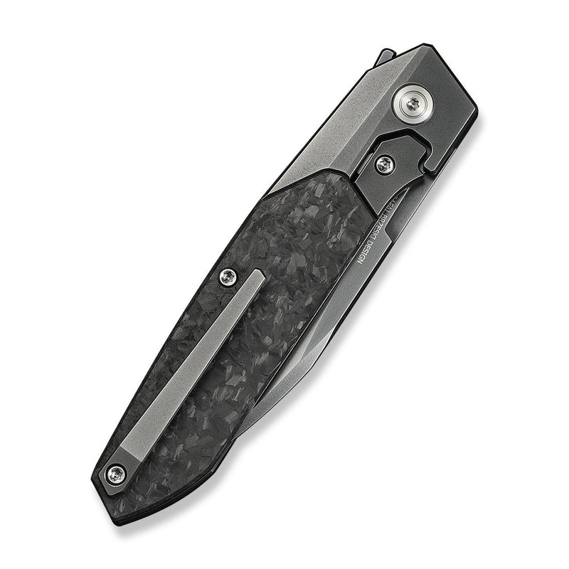 WEKNIFE Brr15 Flipper Knife Polished Gray Titanium Handle With Shredded Carbon Fiber Inlay (3.25" Polished Gray Bohler M390 Blade) WE24007 - 3