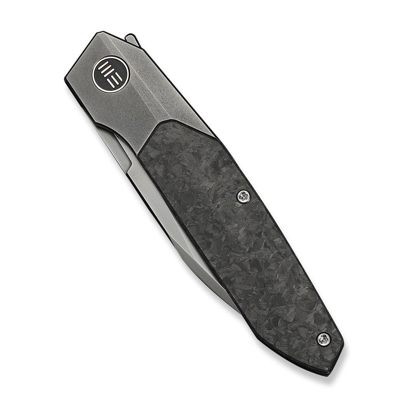 WEKNIFE Brr15 Flipper Knife Polished Gray Titanium Handle With Shredded Carbon Fiber Inlay (3.25" Polished Gray Bohler M390 Blade) WE24007 - 3