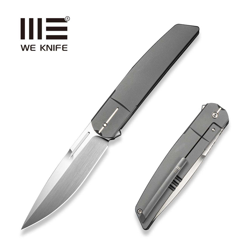 WEKNIFE Cavelle Flipper Knife Gray Titanium Handle (3.78" Hand Rubbed Satin Bohler M390 Blade) WE25012 Sample1