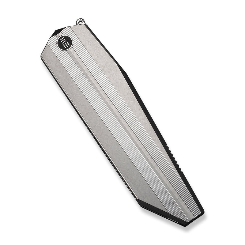 WEKNIFE Collinear Flipper Knife Polished Bead Blasted & Satin Titanium Handle And Endcap (3.67" Fafnir Damasteel Blade) WE22034D - DS1