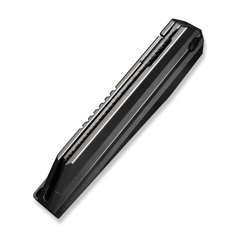 WEKNIFE Collinear Flipper Knife Polished Bead Blasted & Satin Titanium Handle And Endcap (3.67" Fafnir Damasteel Blade) WE22034D - DS1