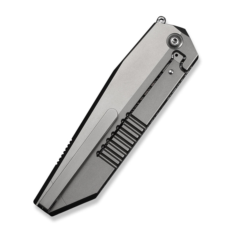 WEKNIFE Collinear Flipper Knife Polished Bead Blasted & Satin Titanium Handle And Endcap (3.67" Fafnir Damasteel Blade) WE22034D - DS1