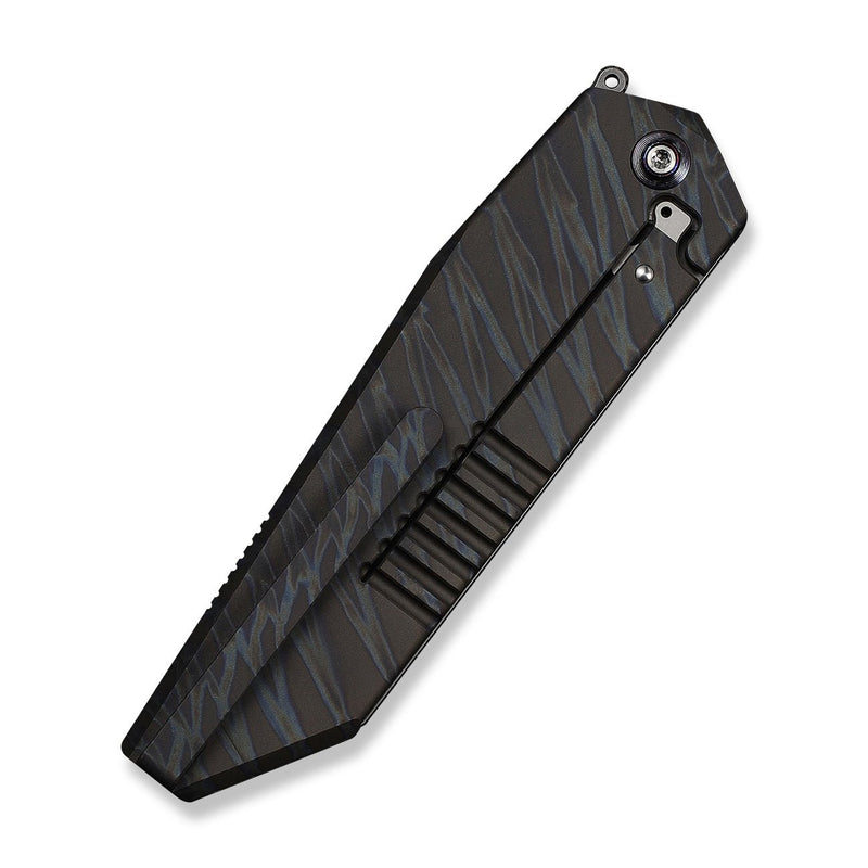 WEKNIFE Collinear Flipper Knife Tiger Stripe Pattern Flamed Titanium Handle And Endcap (3.67" Gray Stonewashed Bohler M390 Blade) WE22034D - 3