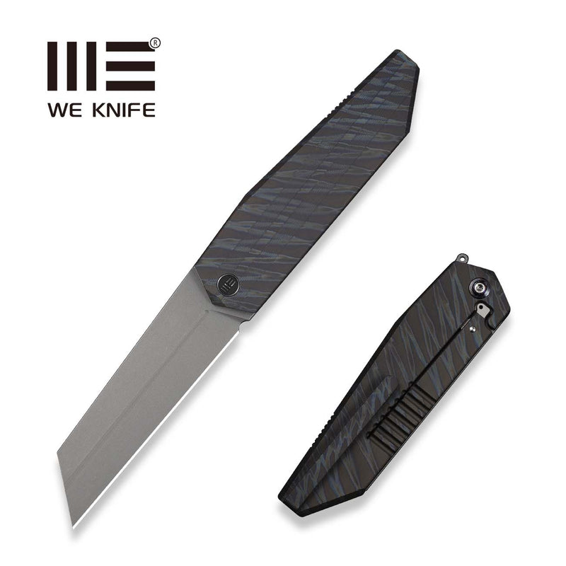WEKNIFE Collinear Flipper Knife Tiger Stripe Pattern Flamed Titanium Handle And Endcap (3.67" Gray Stonewashed Bohler M390 Blade) WE22034D - 3