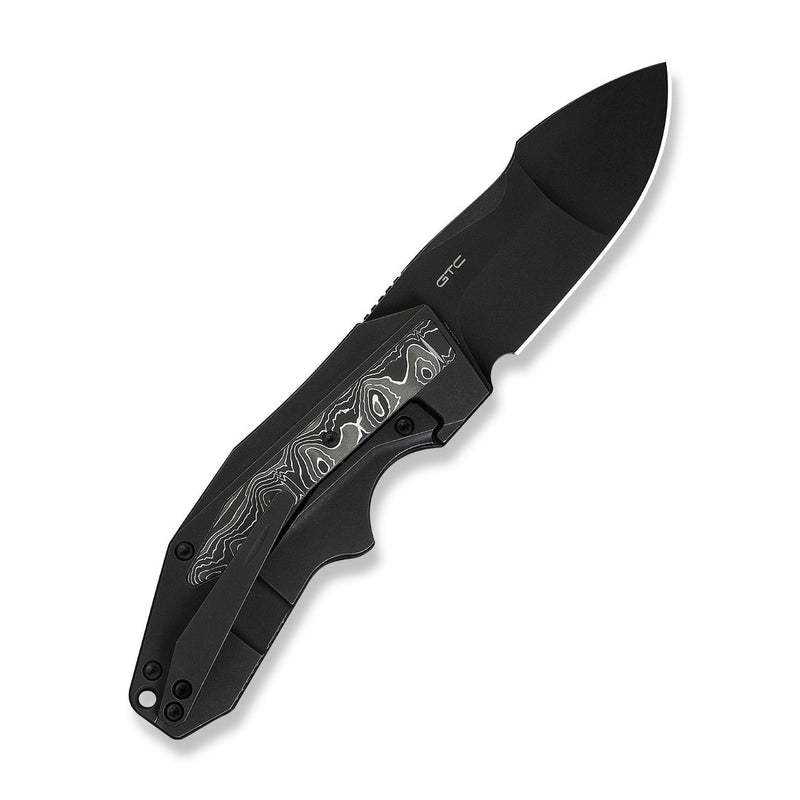 WEKNIFE Coral SLT Flipper Knife Black Titanium Handle With Aluminum Foil Carbon Fiber Inlay (2.95" Black Stonewashed CPM 20CV Blade) WE24044 - 1