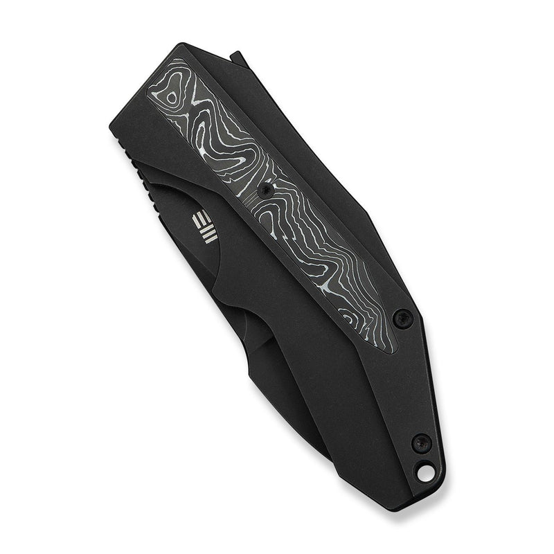 WEKNIFE Coral SLT Flipper Knife Black Titanium Handle With Aluminum Foil Carbon Fiber Inlay (2.95" Black Stonewashed CPM 20CV Blade) WE24044 - 1
