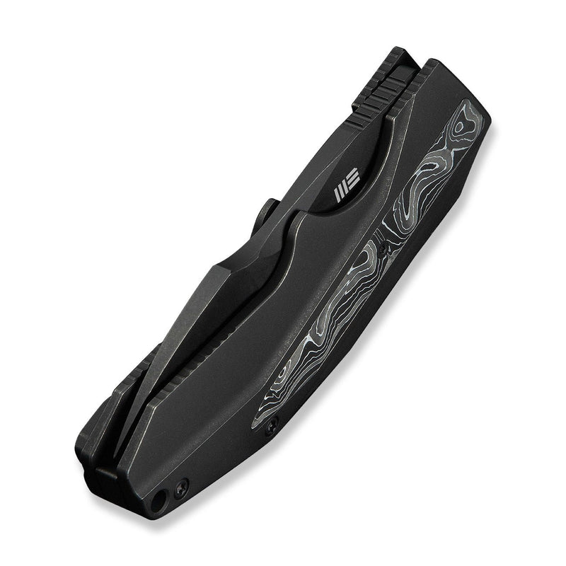 WEKNIFE Coral SLT Flipper Knife Black Titanium Handle With Aluminum Foil Carbon Fiber Inlay (2.95" Black Stonewashed CPM 20CV Blade) WE24044 - 1
