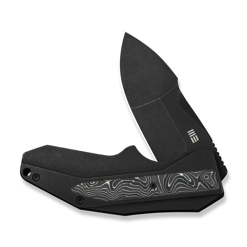 WEKNIFE Coral SLT Flipper Knife Black Titanium Handle With Aluminum Foil Carbon Fiber Inlay (2.95" Black Stonewashed CPM 20CV Blade) WE24044 - 1