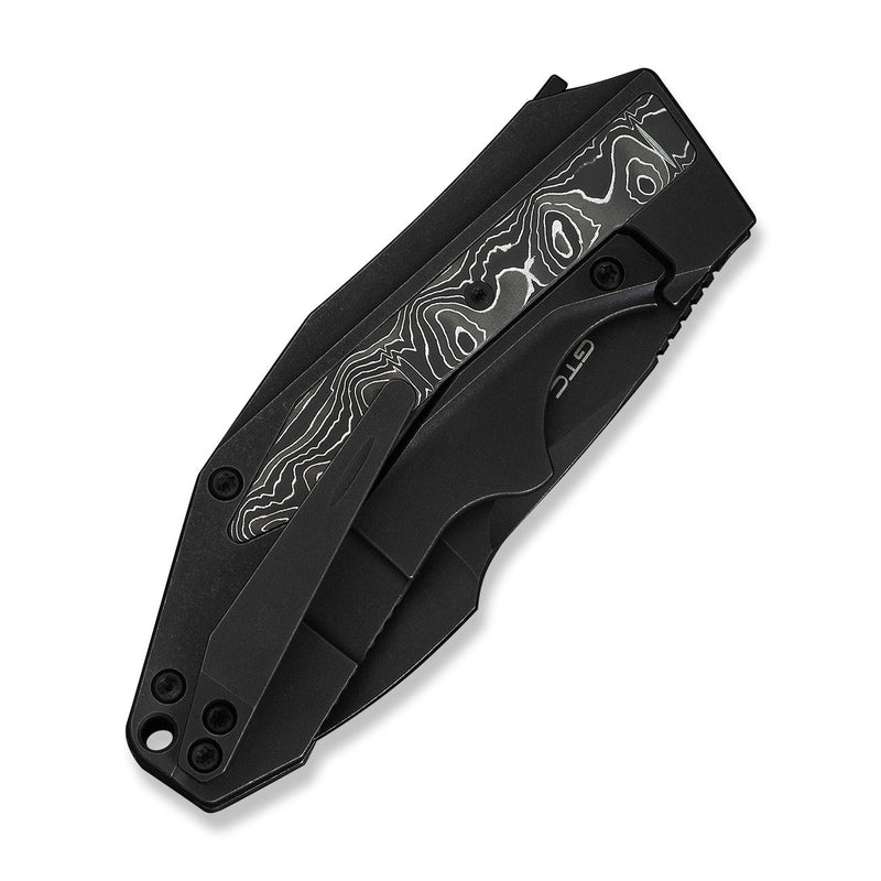 WEKNIFE Coral SLT Flipper Knife Black Titanium Handle With Aluminum Foil Carbon Fiber Inlay (2.95" Black Stonewashed CPM 20CV Blade) WE24044 - 1