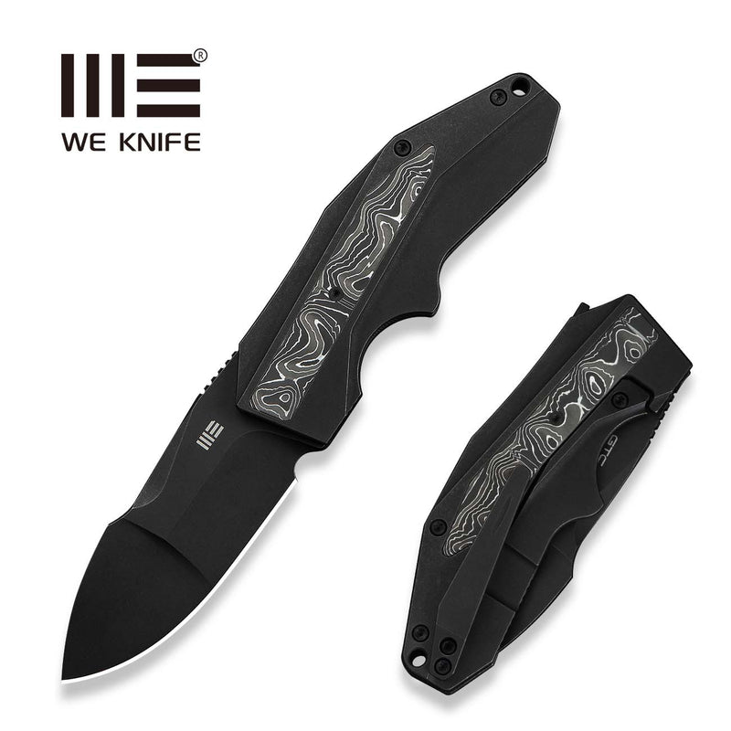 WEKNIFE Coral SLT Flipper Knife Black Titanium Handle With Aluminum Foil Carbon Fiber Inlay (2.95" Black Stonewashed CPM 20CV Blade) WE24044 - 1