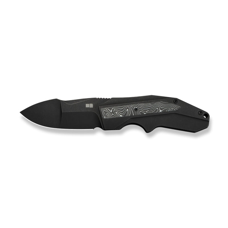 WEKNIFE Coral SLT Flipper Knife Black Titanium Handle With Aluminum Foil Carbon Fiber Inlay (2.95" Black Stonewashed CPM 20CV Blade) WE24044 - 1