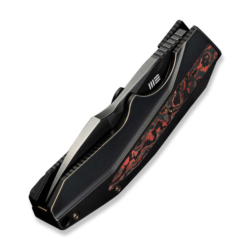 WEKNIFE Coral SLT Flipper Knife Bronze / Black Titanium Handle With Lava Flow FatCarbon Fiber Inlay (2.95" Polished Gray CPM 20CV Blade) WE24044 - 3