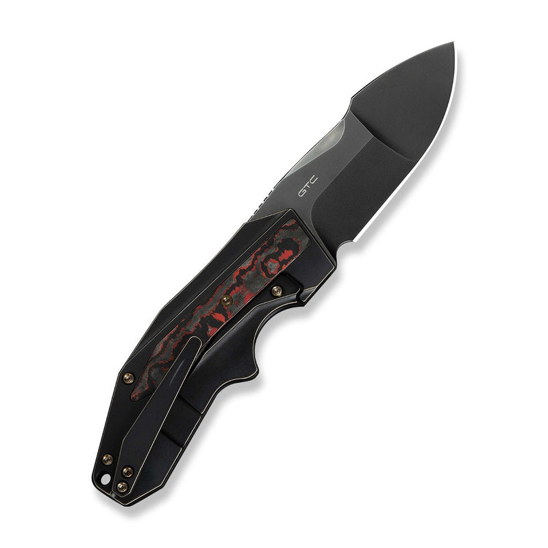 WEKNIFE Coral SLT Flipper Knife Bronze / Black Titanium Handle With Lava Flow FatCarbon Fiber Inlay (2.95" Polished Gray CPM 20CV Blade) WE24044 - 3