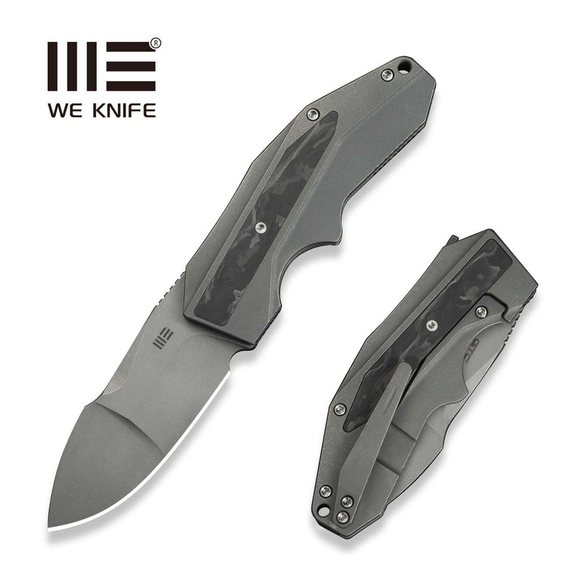 WEKNIFE Coral SLT Flipper Knife Gray Titanium Handle With Marble Carbon Fiber Inlay (2.95" Gray Stonewashed CPM 20CV Blade) WE24044 - 2
