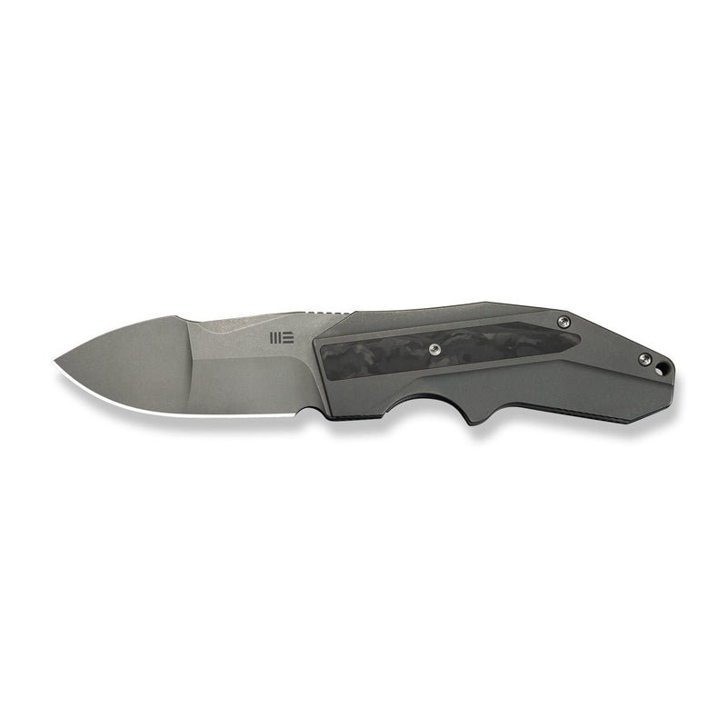 WEKNIFE Coral SLT Flipper Knife Gray Titanium Handle With Marble Carbon Fiber Inlay (2.95" Gray Stonewashed CPM 20CV Blade) WE24044 - 2