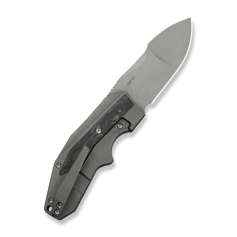 WEKNIFE Coral SLT Flipper Knife Gray Titanium Handle With Marble Carbon Fiber Inlay (2.95" Gray Stonewashed CPM 20CV Blade) WE24044 - 2