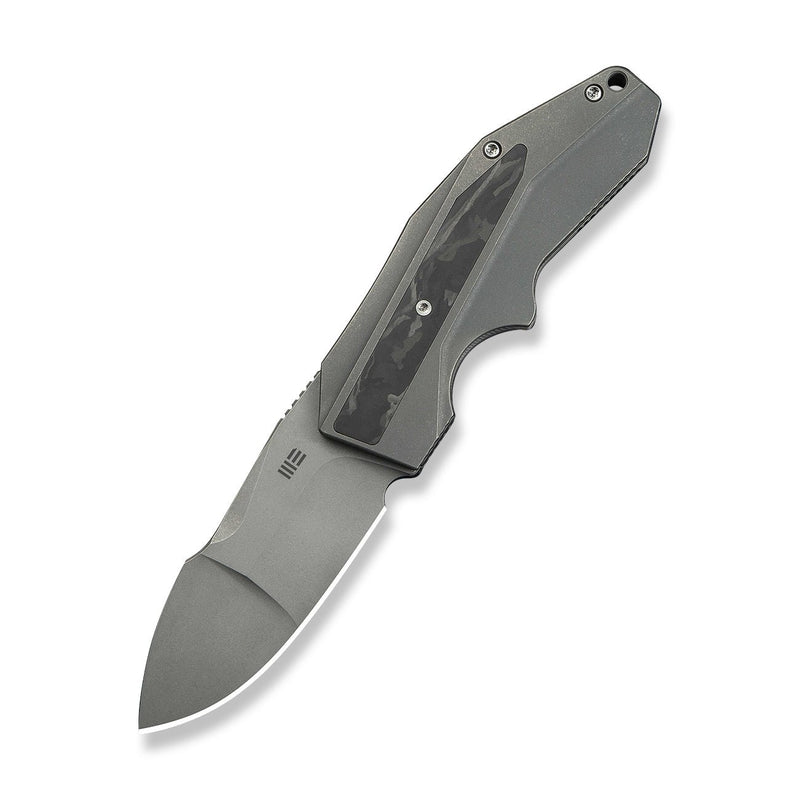 WEKNIFE Coral SLT Flipper Knife Gray Titanium Handle With Marble Carbon Fiber Inlay (2.95" Gray Stonewashed CPM 20CV Blade) WE24044 - 2