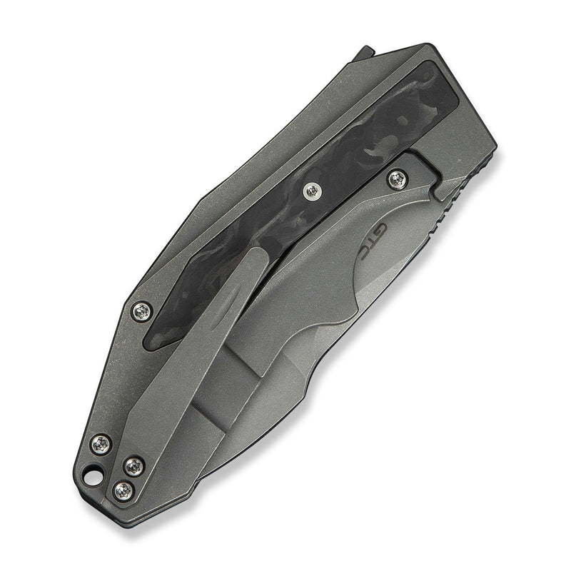 WEKNIFE Coral SLT Flipper Knife Gray Titanium Handle With Marble Carbon Fiber Inlay (2.95" Gray Stonewashed CPM 20CV Blade) WE24044 - 2