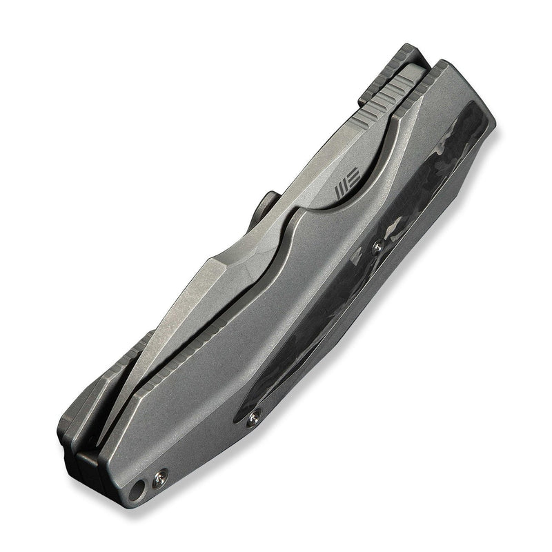 WEKNIFE Coral SLT Flipper Knife Gray Titanium Handle With Marble Carbon Fiber Inlay (2.95" Gray Stonewashed CPM 20CV Blade) WE24044 - 2