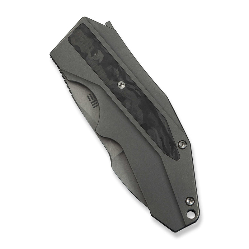 WEKNIFE Coral SLT Flipper Knife Gray Titanium Handle With Marble Carbon Fiber Inlay (2.95" Gray Stonewashed CPM 20CV Blade) WE24044 - 2