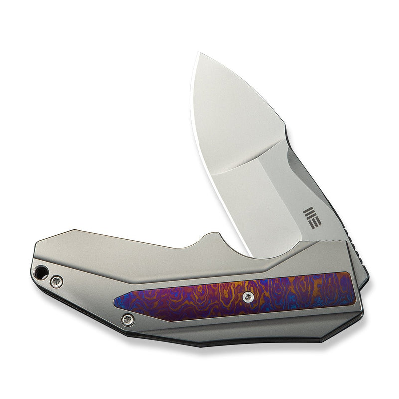 WEKNIFE Coral SLT Flipper Knife Polished Bead Blasted Titanium Handle With Timascus Inlay (2.95" Polished Bead Blasted CPM 20CV Blade) WE24044 - 4