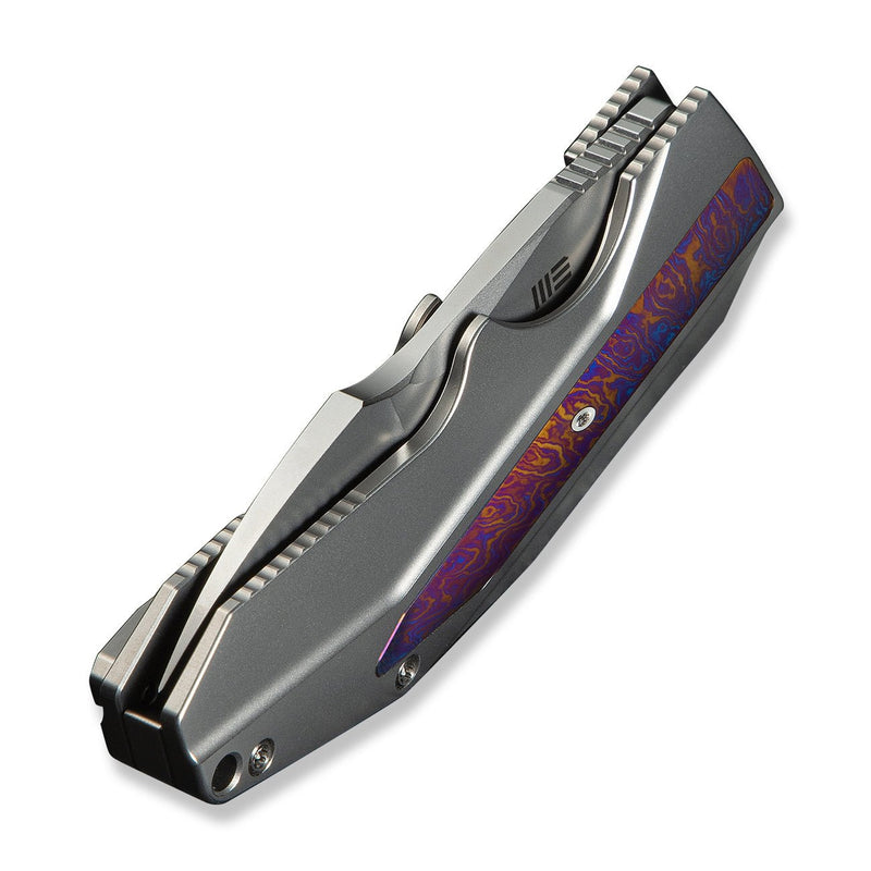 WEKNIFE Coral SLT Flipper Knife Polished Bead Blasted Titanium Handle With Timascus Inlay (2.95" Polished Bead Blasted CPM 20CV Blade) WE24044 - 4