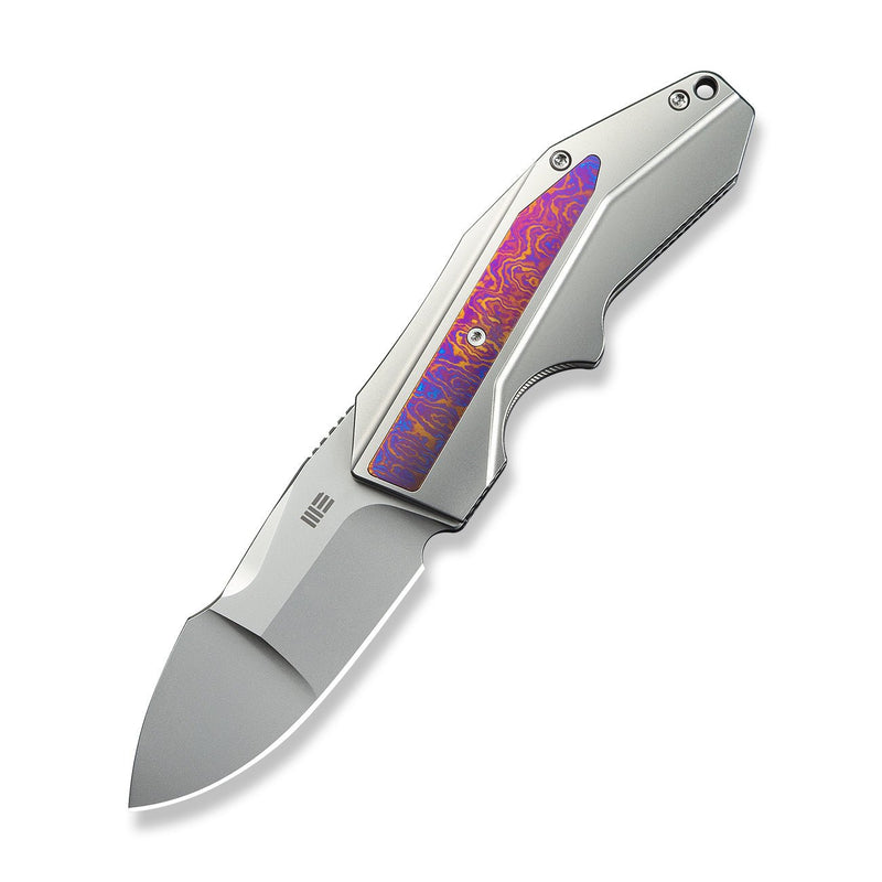 WEKNIFE Coral SLT Flipper Knife Polished Bead Blasted Titanium Handle With Timascus Inlay (2.95" Polished Bead Blasted CPM 20CV Blade) WE24044 - 4