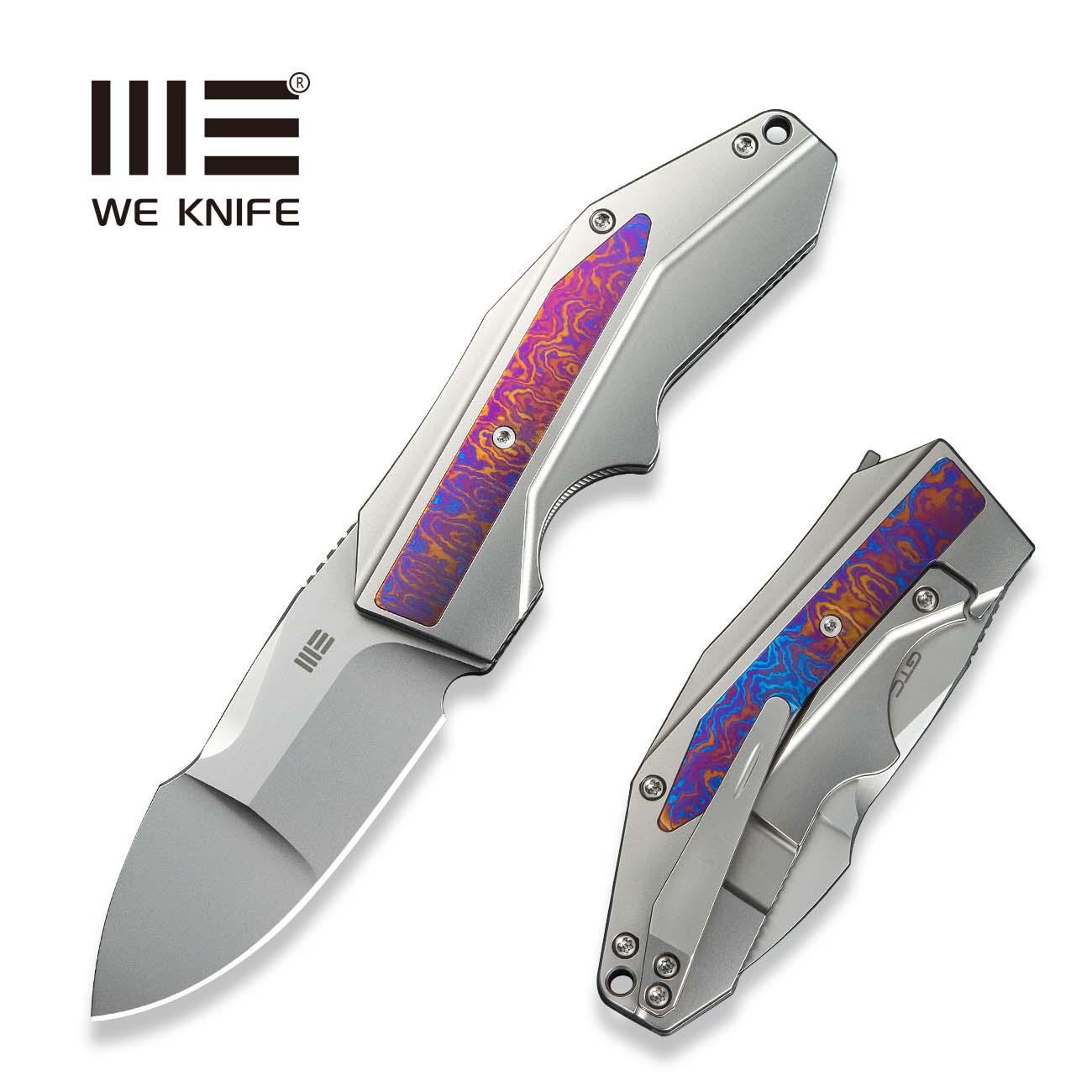 WEKNIFE Coral SLT Flipper Knife Titanium & Timascus Handle (2.95