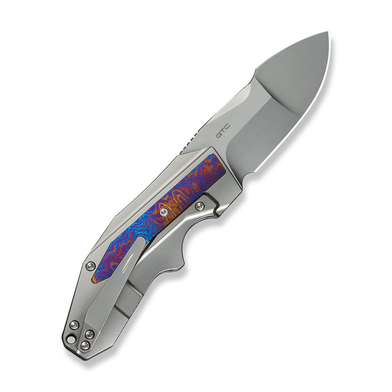 WEKNIFE Coral SLT Flipper Knife Polished Bead Blasted Titanium Handle With Timascus Inlay (2.95" Polished Bead Blasted CPM 20CV Blade) WE24044 - 4